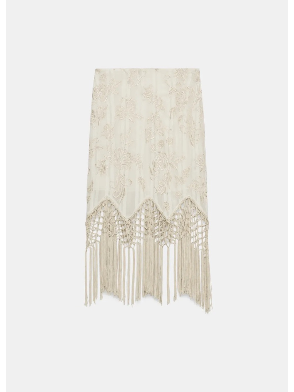 ZARA ZW COLLECTION EMBROIDERED FRINGED SKIRT